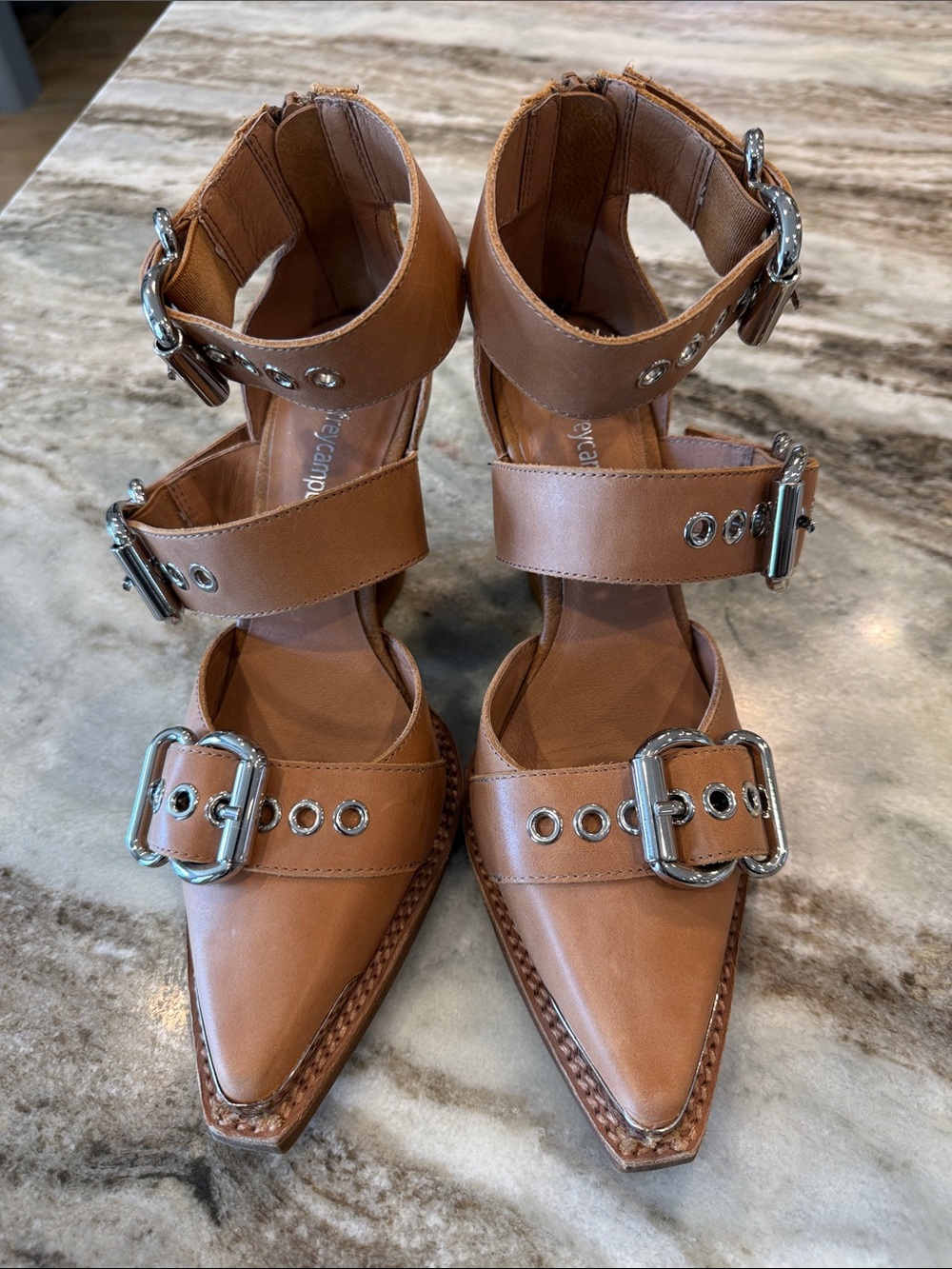 JEFFREY CAMPBELL Emilia Buckle Cutout Boot In Tan Silver